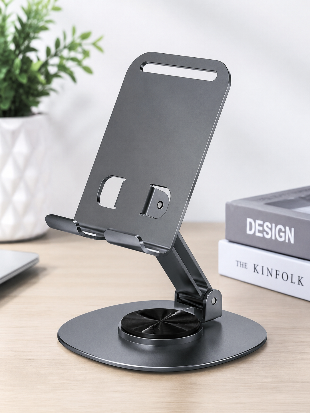 Premium Aluminum Adjustable Mobile & Tablet Stand | Foldable Desk Phone Holder | 360° Rotating Metal Stand for Smartphones & Tablets | Anti-Slip Base
